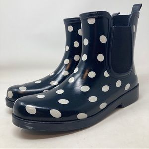 Crown & Ivy Roxel Navy Blue Polka Dot Short Rain Boots Women's Size 9 Shoes Dots